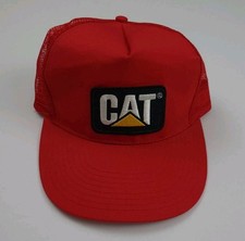 Vintage Cat Caterpillar Patch Mesh Trucker Hat USA Louisville Utility Vtg Red