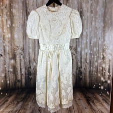 VTG Jessica McClintock Gunne Sax Girls Dress 14 Prairie Cottagecore Ivory USA