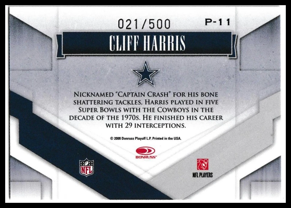 2008 Donruss Gridiron Gear Cliff Harris Performers Gold /500 Cowboys - Image 2 of 2