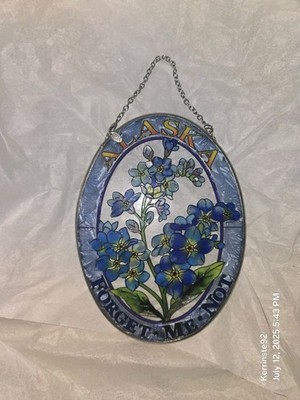 Amia Alaska Forget Me Not Oval Suncatcher Sun Catcher Hand Painted Decor