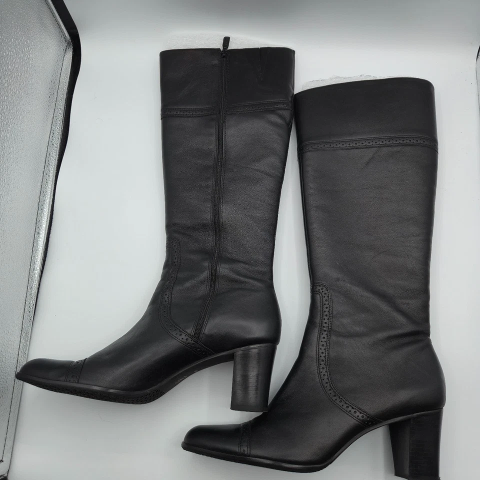 TALBOTS Whym Leather Tall Boots Womens 10AA Black Block Heel Zip Dress w Box - Image 2 of 4