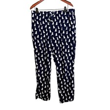 J.Crew Mens Pajama Pants Navy Blue White Dog Labrador Print Cotton 36x38 Large