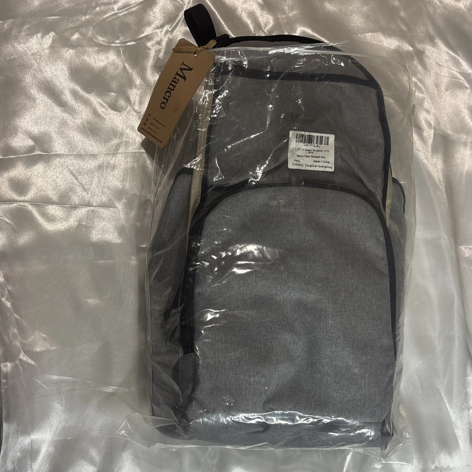Mancro Gray Diaper Bag Backpack Large Waterproof Travel Baby Bag