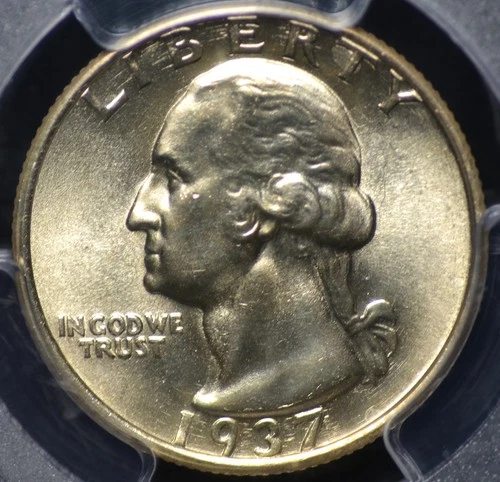 1937 S WASHINGTON QUARTER PCGS MS 64 QUITE PQ AND QUITE SCARCE, GREAT GLASSY