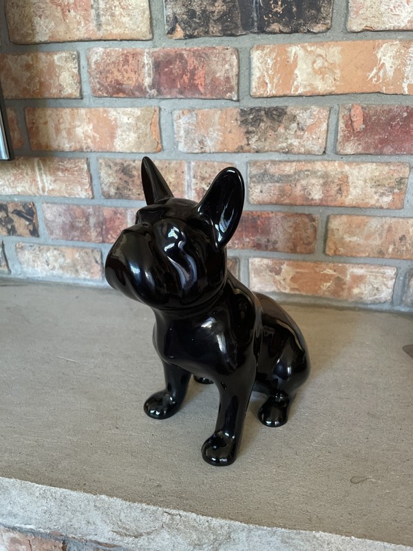 French Bulldog black painted ceramic/porcelain 9 1/2'' sitting dog statue figure
