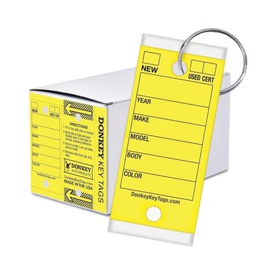 Donkey Key Tags, Laminated Self-Protecting (250 Tags Per Box with Metal Rings) (