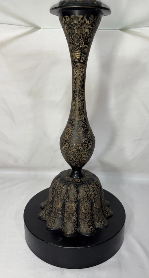 Mesa auxiliar vintage de vidrio ennegrecido grabado de mediados de siglo INDIA B Foto 4 de 4