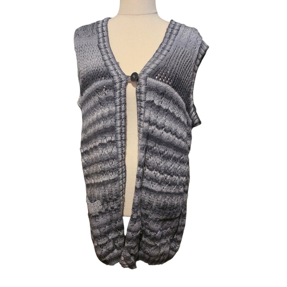 Hand Knitted Sweater Vest Sleeveless Cardigan Greys Button Academia Large READ