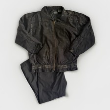 Vintage 80s 90s Windbreaker Track Suit Bomber Jacket Pants Script Pattern L