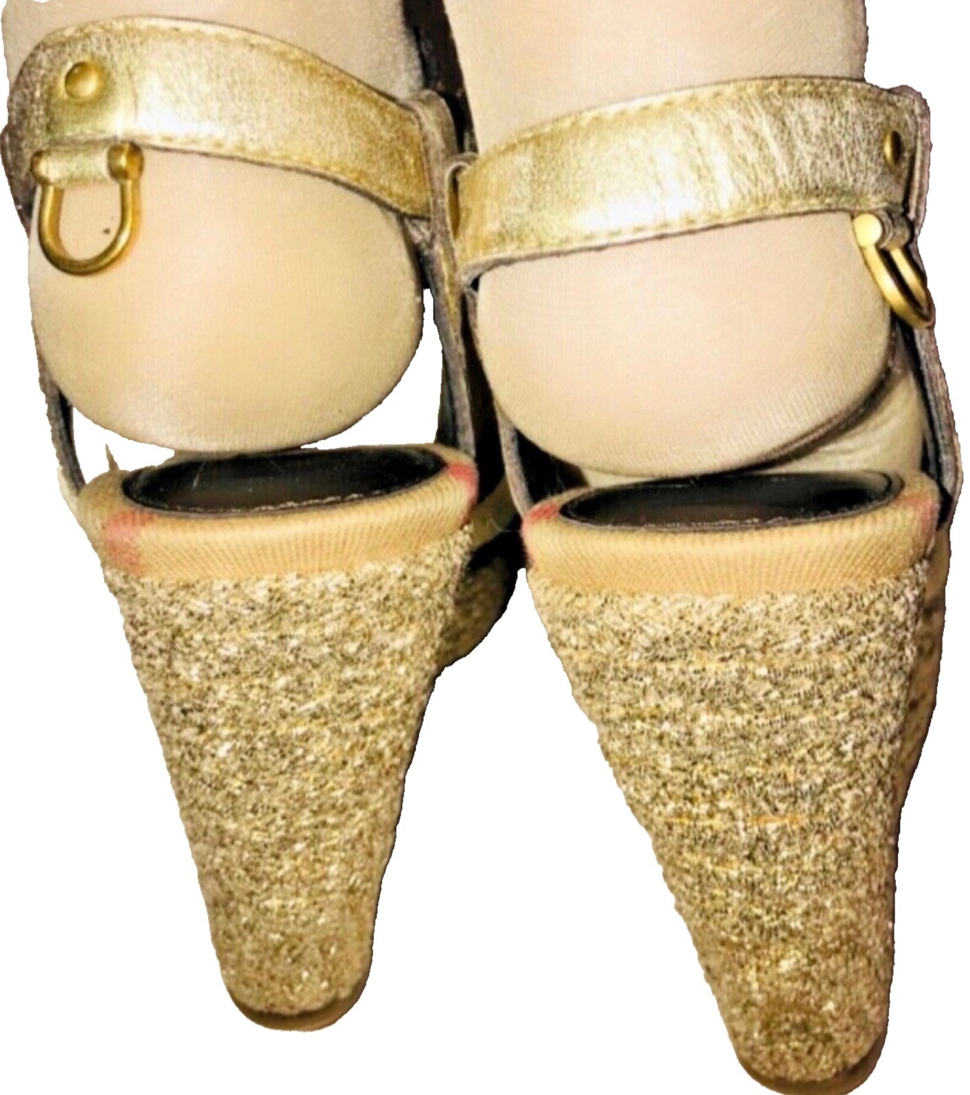 Burberry Gold Leather Nova Check Strap Wedge Buckled Sandals SZ 38 thumbnail 13