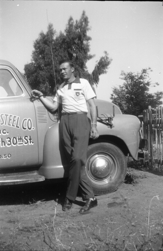 Vintage Oversized Photo Negative Family 1949 Man Smoking Work Truck Steel Co.