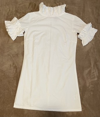 Elizabeth Wilson Nancy Jane Shift Dress Ruffle Neck Preppy White SX