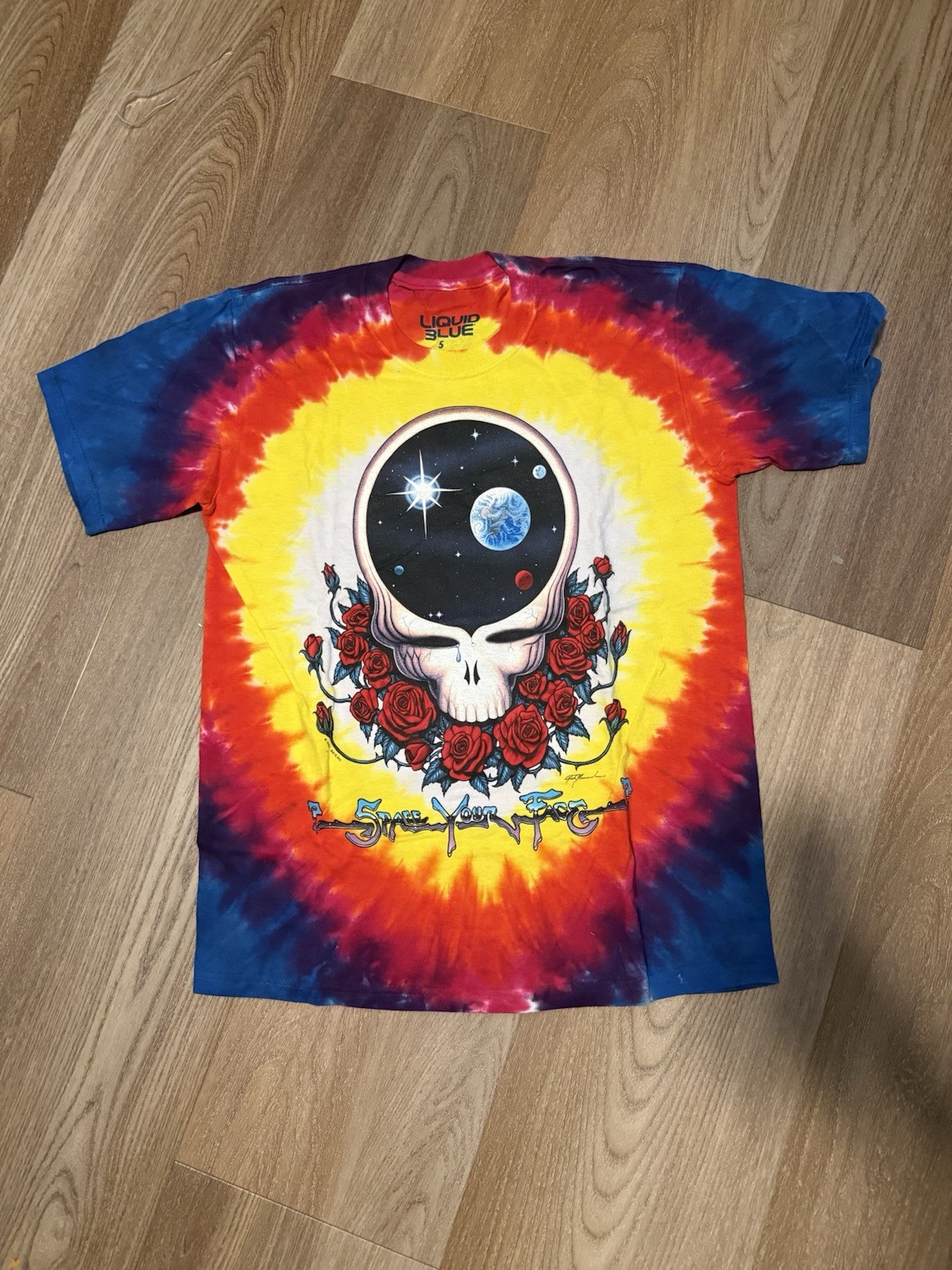 Vintage 1992 Grateful Dead Liquid Blue Tie Dye Space Your Face Tshirt Men Sz S