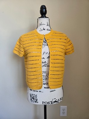 Akris crochet knit crop sweater top womens 8 yellow