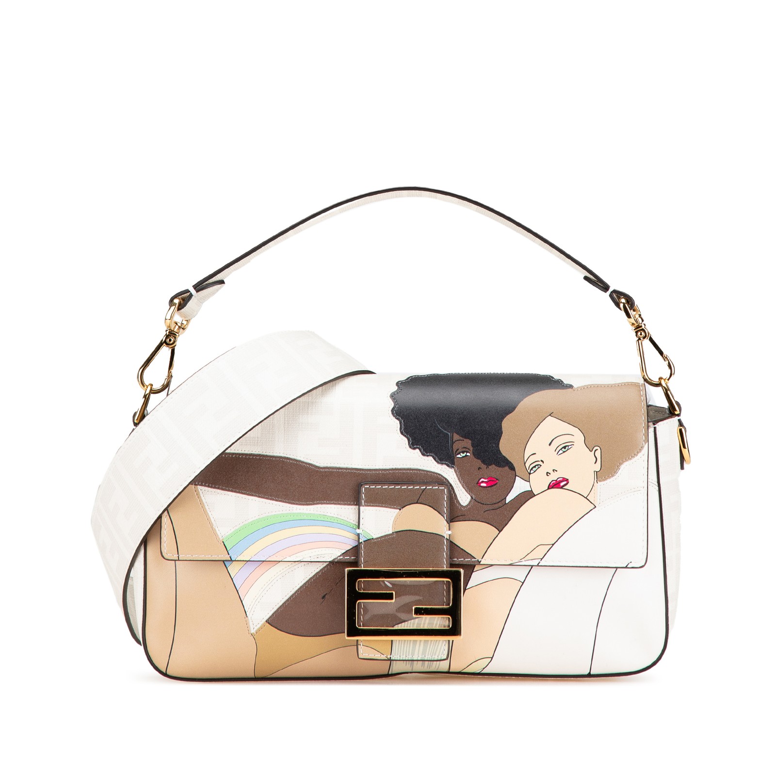 Fendi Zucca Print Canvas Bikini Girls Baguette Satchel