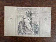 Vintage 1930's Pencil Drawing Pieta Lamentation of Christ Religious Sketch 9.5x6