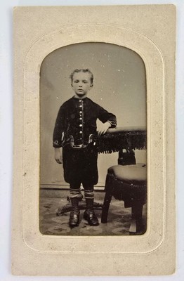 Antique Victorian Tintype Cute Little Girl Boy Child Posing Stand Fashion Frame
