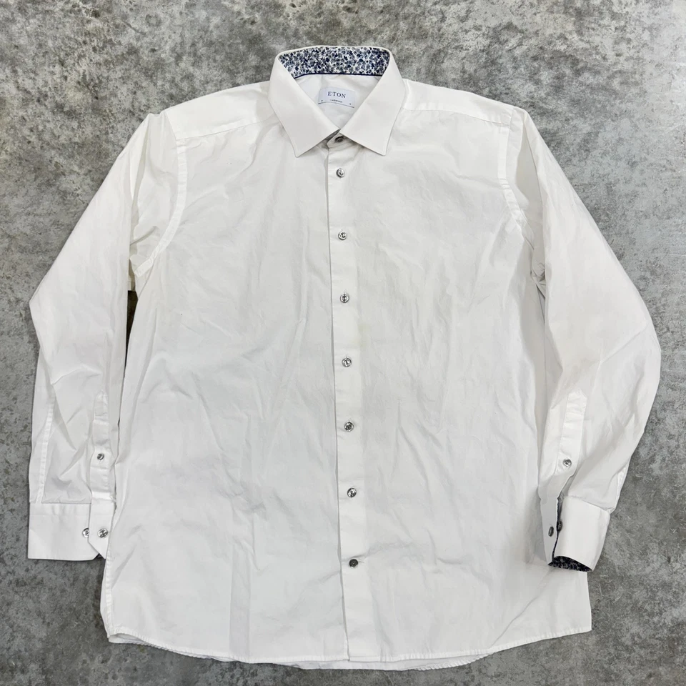 ETON Dress Shirt Mens 18 White Contemporary Contrast Floral Trim Long Sleeve - Image 2 of 4