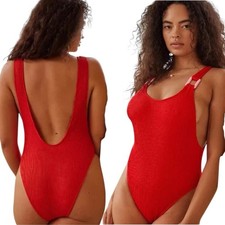 NWT Aerie Crinkle Birthday Scoop Cheekiest Red One Piece Swimsuit Size Medium