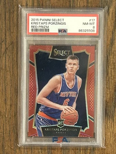 2015-16 Panini Select Concourse Kristaps Porzingis #17 Red Prizm /149 RC PSA 8