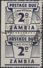 Zambia 1964 Postage Due 2d, vertical pair, used