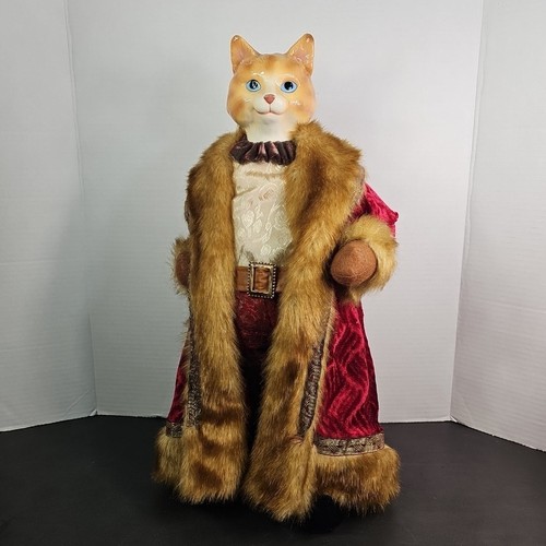 Bambola testa di gatto ceramica 18 pollici vintage vestaglia velluto con bordo pelliccia rinascimentale leggi - Foto 1 di 12