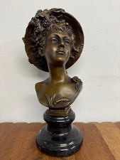 Art Nouveau style Solid Bronze Lady Bust - Marble Base - Signed - 25cm High
