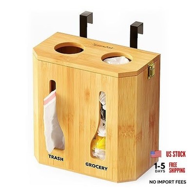 Bamboo 2 in 1 Garbage Bag Roll Holder & Dispenser, Under Sink Organizer for