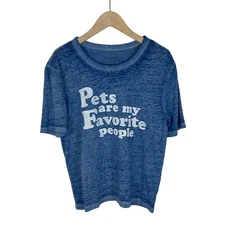 Fifth Sun Pets Are My Favorite People Blue Burnout Cropped Tee T-Shirt Medium