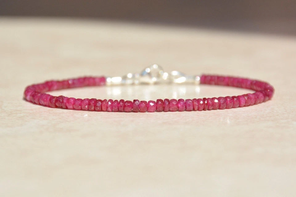 handmade Ruby Jewelry 925 Sterling Silver gift | Gemstone bracelet beads j77 - Image 4 of 4