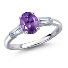 1.45 Ct Oval Purple Amethyst G/H Lab Grown Diamond 925 Sterling Silver Ring