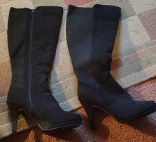 Black Knee High Heel Boots With Cozy Lining Non Slip Sole Size 10 W