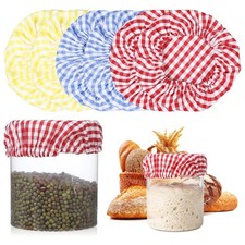 6Pcs Sourdough Jar Cover, Plaid Cloth Jar Covers Reusable Sourdough Cloth Cov...