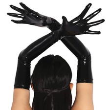 Long Coated Gloves Pole Dance Performance Costume Tight Fit Black Adult Elbow