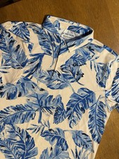 Under Armour Playoff Polo XXL Blue Tropical Leaf Golf Shirt Loose Fit