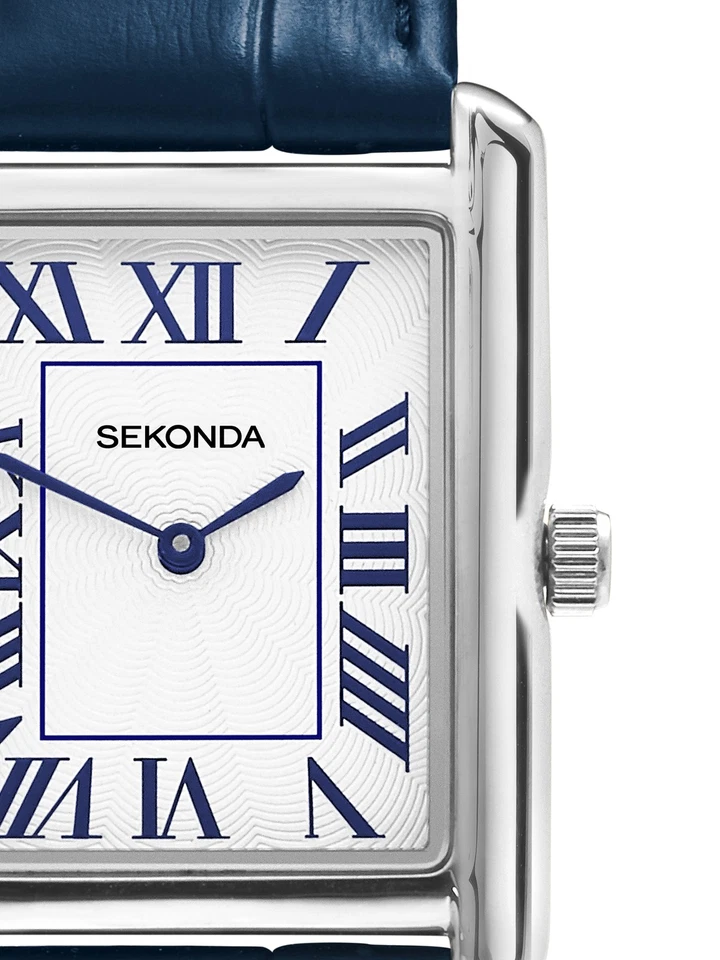 Reloj analógico Sekonda Clement 28 mm rectangular plateado para hombre con correa azul Foto 3 de 4