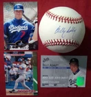 BILLY ASHLEY SIGNED OML BASEBALL & 3 BASEBALL CARDS 1990s LOS ANGELES DODGERS