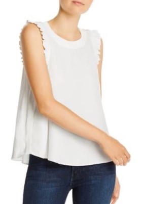 DR2 Daniel Rainn White Cotton Blend Ruffle Sleeveless Top Blouse Stretch Women M