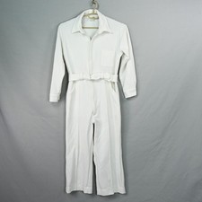 Le Voy's White Jumpsuit M Disco Club Vtg 70s One Piece Belted Full Zip Costume