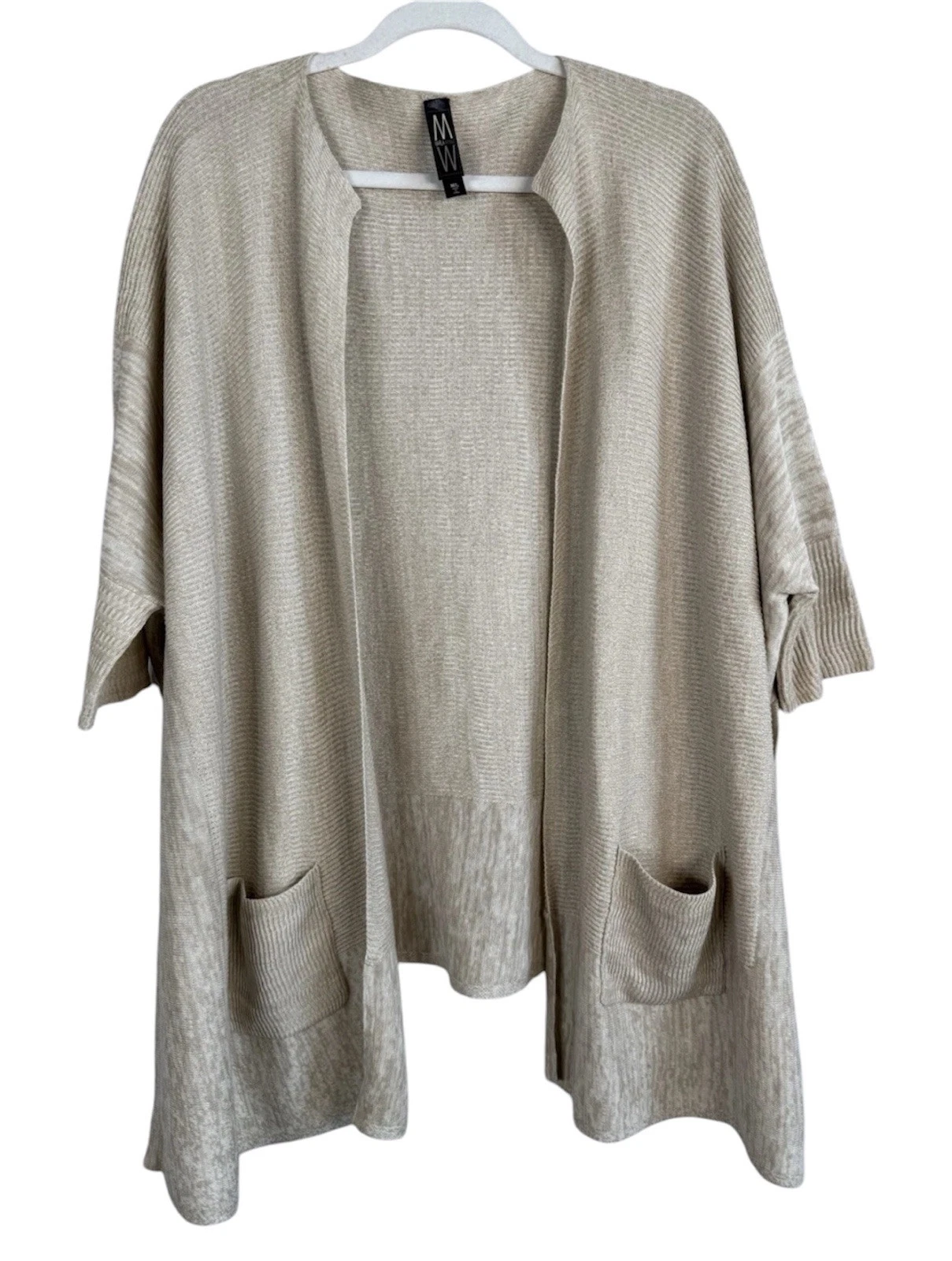 Marla Wynne Tan Boxy Cardigan Poncho Open Front w Pockets Size M/L Linen Blend