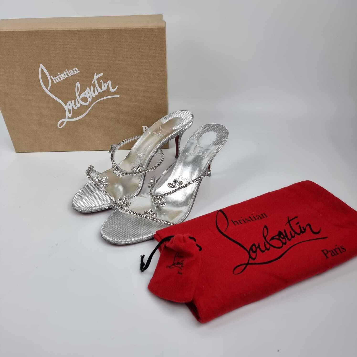 Christian Louboutin Just Queen 70MM Silver Sandals New