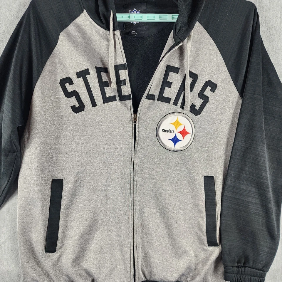 Толстовка с капюшоном для взрослых Pittsburgh Steelers L серая черная на молнии спереди флисовая - Изображение 3 из 4