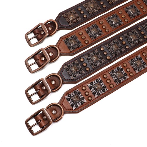 Leather Dog Collar 2" Wide Heavy Duty Genuine Leather Pet Collars for Pitbull - Picture 6 of 16