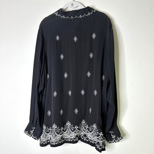 VICTOR COSTA Blouse Womens L Black Embroidered 100% Silk VTG Art To Wear NWOT - Picture 2 of 7