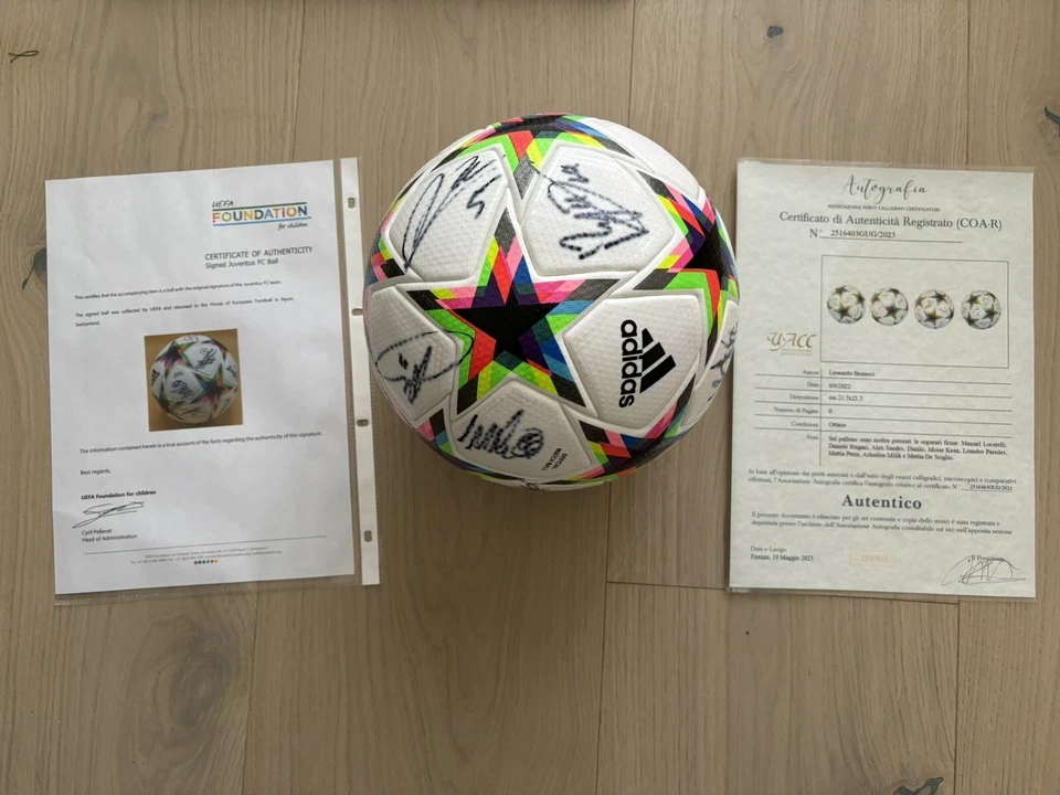 Pallone Uefa C.L. Autografato Dalla Rosa Della F.C. Juventus Prov.UEFA con COA - Immagine 2 di 4