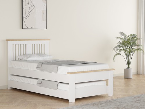 Hastings Solid Wood Bed | 3ft Single with Pull out Guest Trundle | Oak or White - Picture 12 of 12