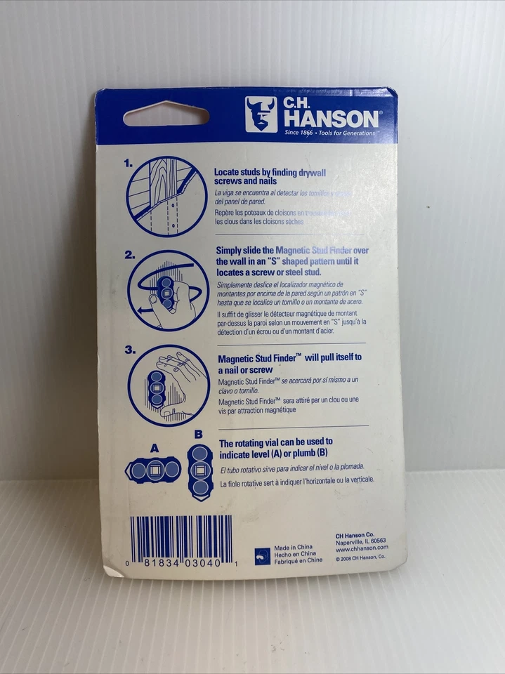 C.H. Hanson 03040 Magnetic Compact Lightweight Ergonomic Stud Finder Brand NEW - Image 2 of 3