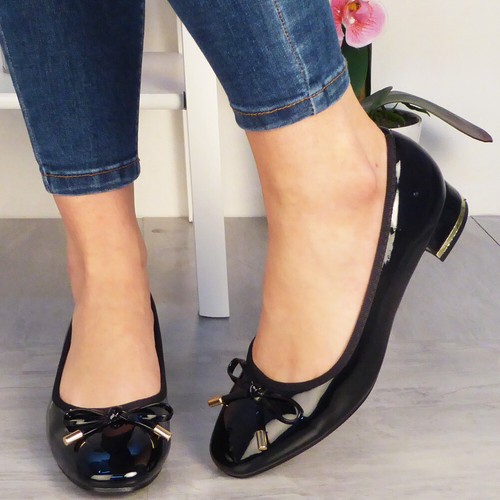 Court Shoes Ladies Casual Work Bow Mid Heel Office Party Smart Comfy Womens Size - Picture 4 of 43