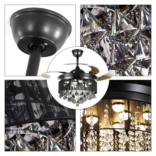 42" Invisible Ceiling Fan Light Crystal Chandelier Remote 3 Speed 3-Color LED - Picture 6 of 13