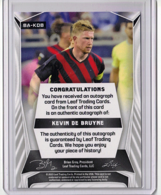 KEVIN de BRUYNE 2023 Leaf Soccer Auto Autograph Signed Card KEVIN de BRUYNE 2023 Leaf Soccer Auto Autograph Signed Card